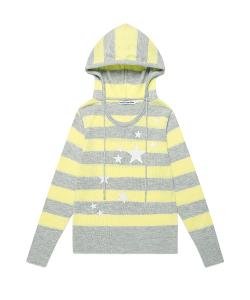 W U NECK STRIPED STAR KNIT HOODIE YELLOW(CV2FFFK601A)