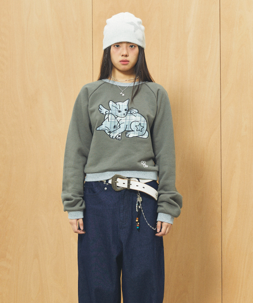 W ANGEL CATS SWEATSHIRT CHARCOAL(CV2FFFM441A)