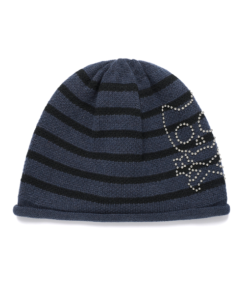 SKULL CAT STRIPED BEANIE NAVY(CV2FFUAB32A)