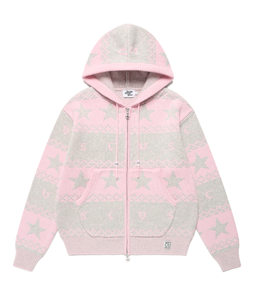 NORDIC KNIT ZIP UP HOODIE PINK(CV2FFUK680A)
