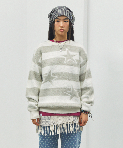BRUSHED STAR KNIT SWEATER IVORY(CV2FFUK600A)