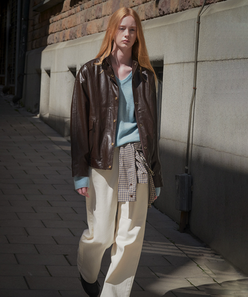 Faux high neck кожа jumper [knfw01jp02]_brown
