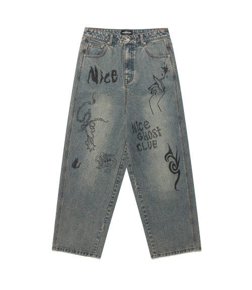 DOODLE GRAPHIC WIDE JEANS_BLUE(NG2FFUD110A)