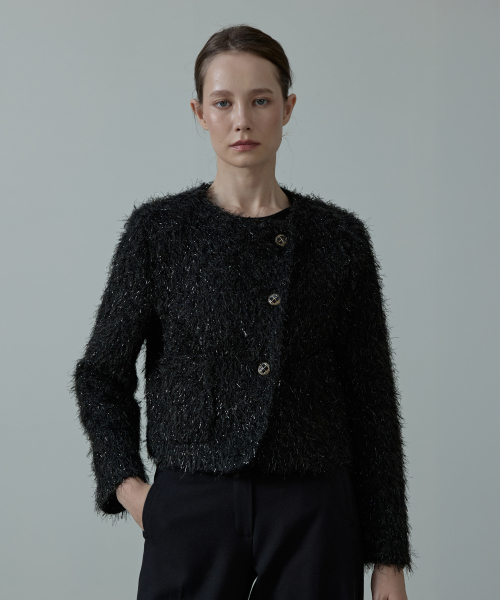 Glitter шерсть metallic pearl tweed пуговица jacket_khaki