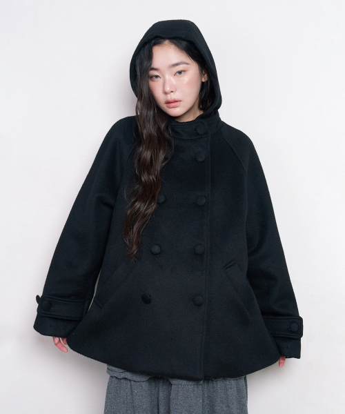 후드 하프 코트 (블랙)