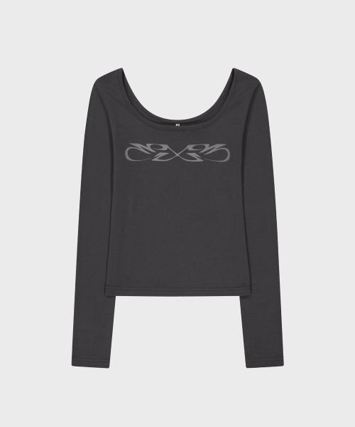 Graphic u-neck long sleeve t-рубашка-угольно-серый