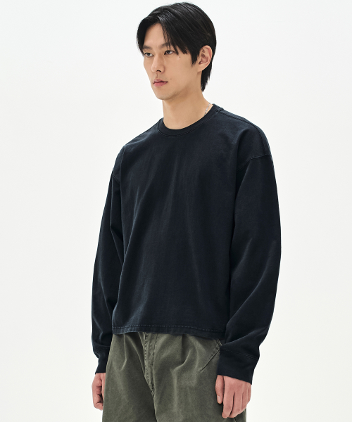Кроп-лонгслив из пигментированного хлопка 460G - Washed Black