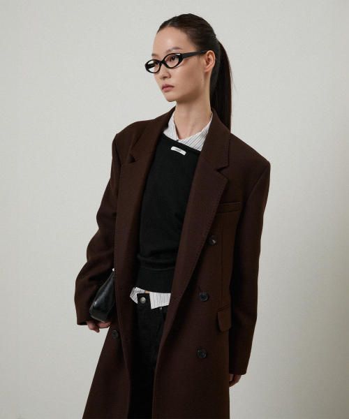 Пальто Leonor из шерсти двубортное Deep Brown