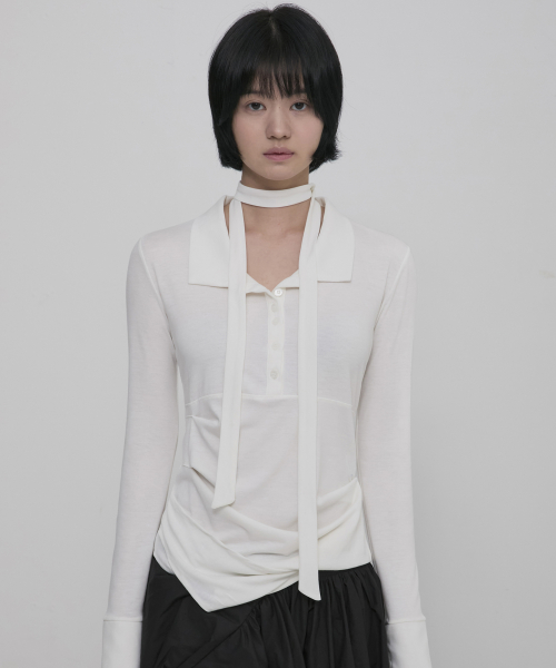 Asymmetrical draped рубашка (fl-186_ivory)
