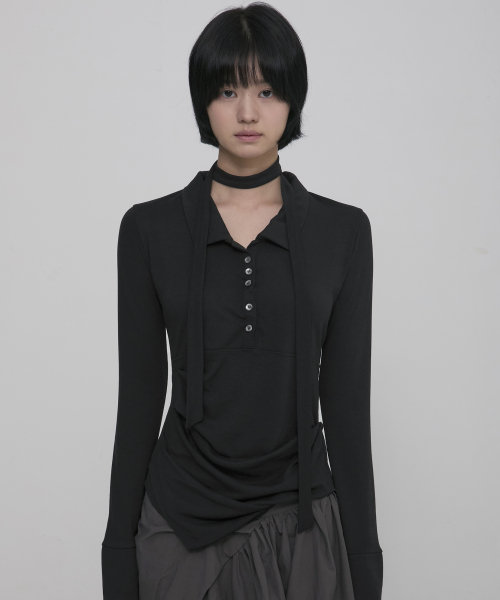 Asymmetrical draped рубашка (fl-186_black)