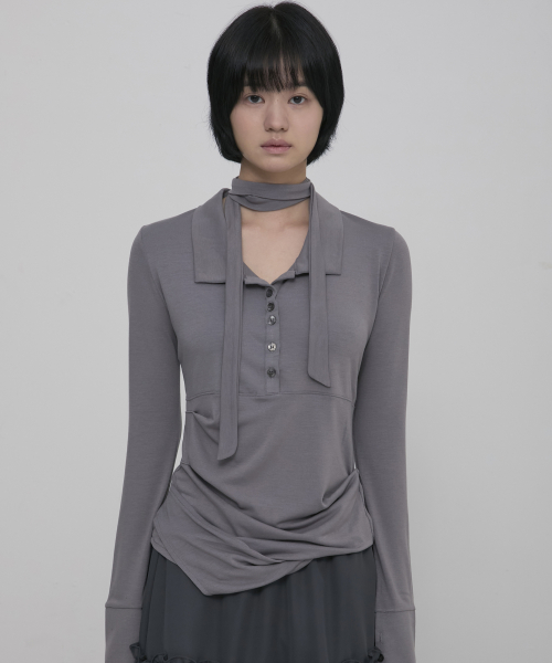 Asymmetrical draped рубашка (fl-186_gray)