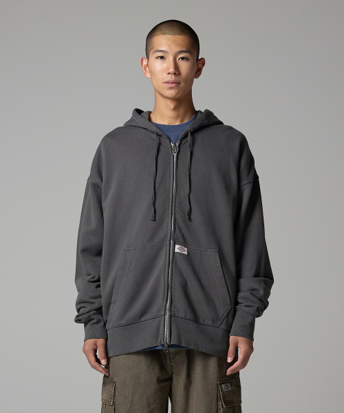 Базовый худи на молнии Garment Dyed Charcoal
