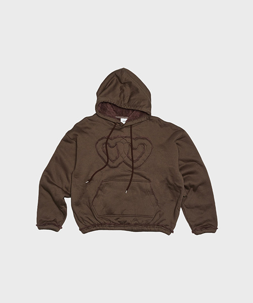 APPLIQUE SOFT LINING HOODIE HEART HEART BROWN