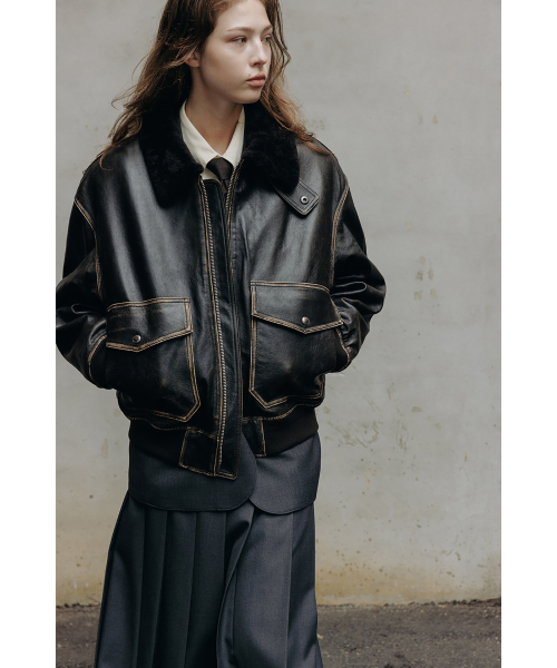 MUSINSA | DUNST UNISEX A-2 SHEARLING COLLARED LEATHER