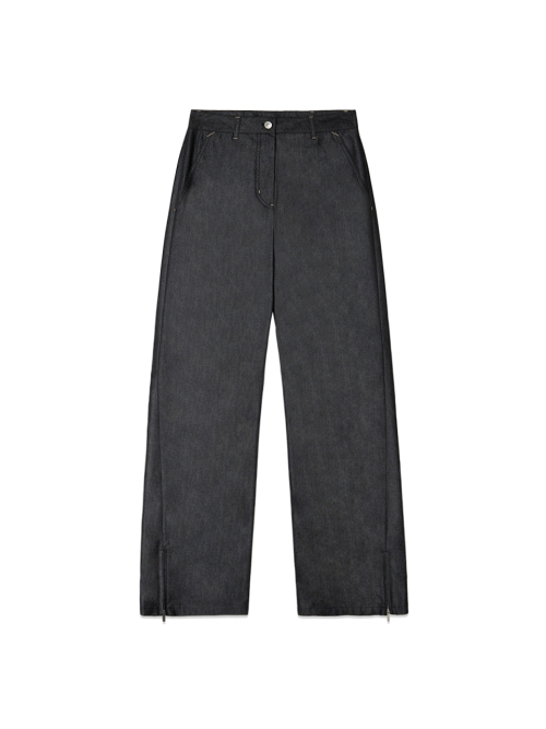 BACK TUCK DETAIL DENIM LIKE PANTS IN BLACK