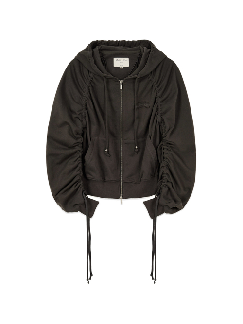 마뗑킴(MATIN KIM) SLEEVE STRING DETAIL HOODY ZIP UP IN CHARCOAL