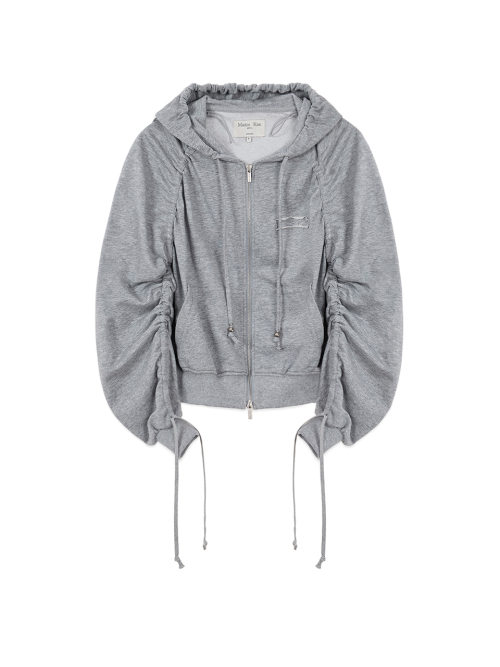 마뗑킴(MATIN KIM) SLEEVE STRING DETAIL HOODY ZIP UP IN GREY