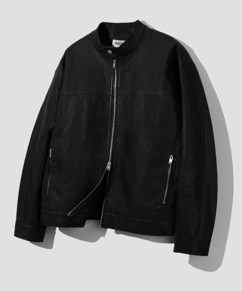 Кожаная байкерская куртка стандартного кроя [Black]