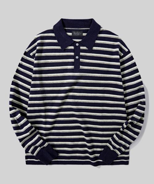 Пушистый трикотажный поло в полоску [Navy]