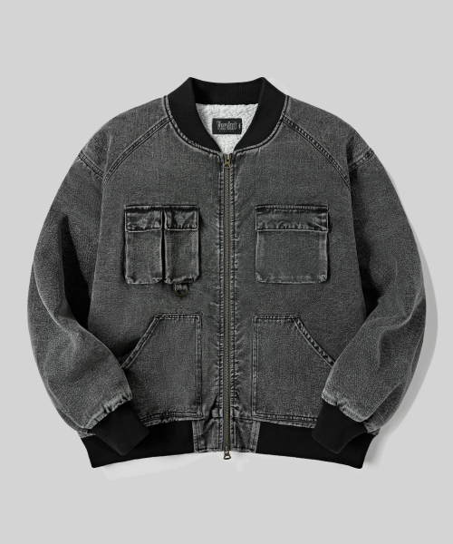 Джинсовый бомбер на флисе шерпа (Grey)