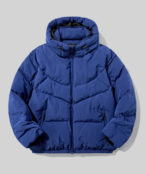 Стеганый пуховик с капюшоном и колорблоком (Blue)