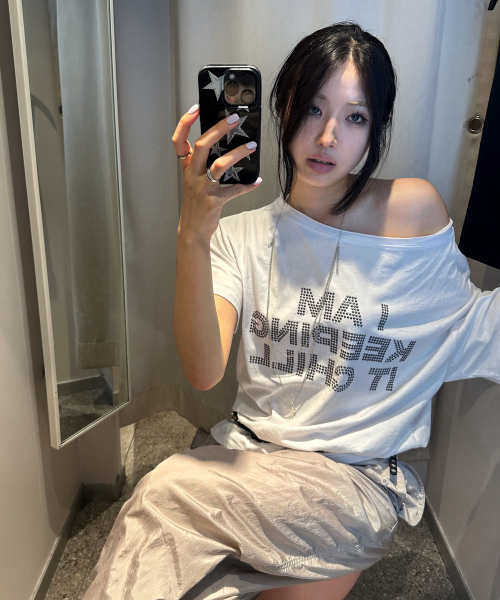 HOTFIX ONE-SHOULDER UNBALANCE T-SHIRT-WHITE