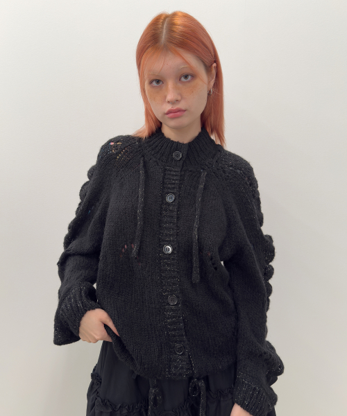 Glittered Knit Strap Cardigan [Black]