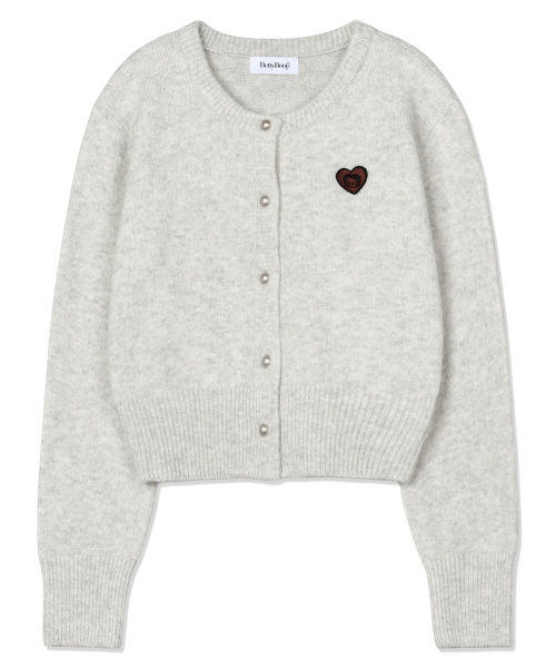 BETTY BOOP Heart Round Neck Crop Cardigan_Light Gray