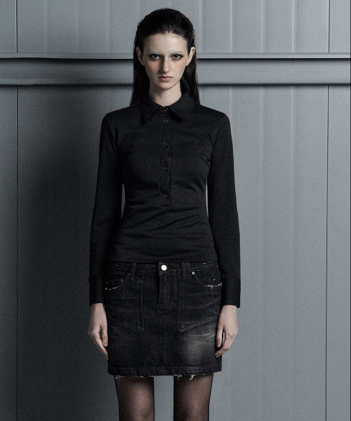 SPAN SNAP SHIRT[BLACK]