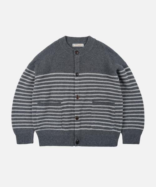 WOOL STRIPE ROUND CARDIGAN _ CHARCOAL