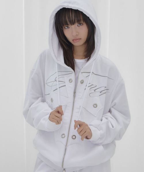 MUSINSA | FANCY CLUB Big Cross Eyelet Hoodie Zip-Up (WHITE) F26QB038