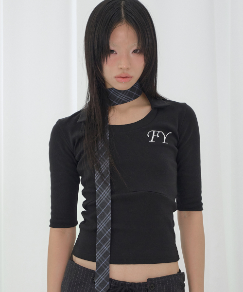 SOFT FANCY COLLAR TOP (BLACK) F26QB045