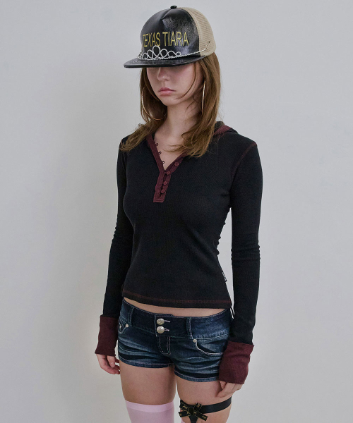 Heather Hoodie Tee Black