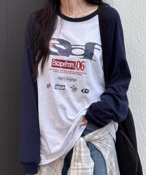 브리티쉬 빈티지 ESCF 로고 콜라주 프린트 롱슬리브 [3color]