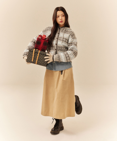 코듀로이 플레어 벨트 스커트 베이지