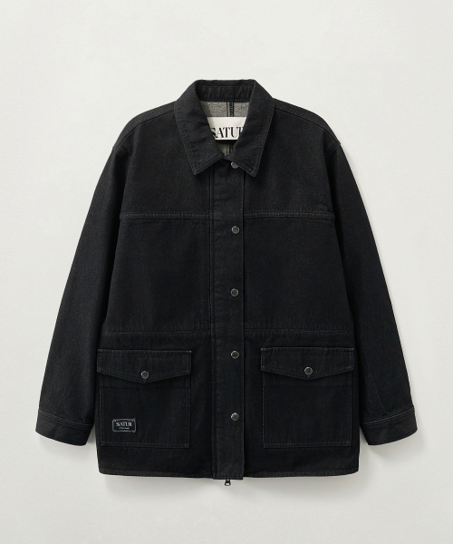 (W) Куртка из денима non-fade half single Black