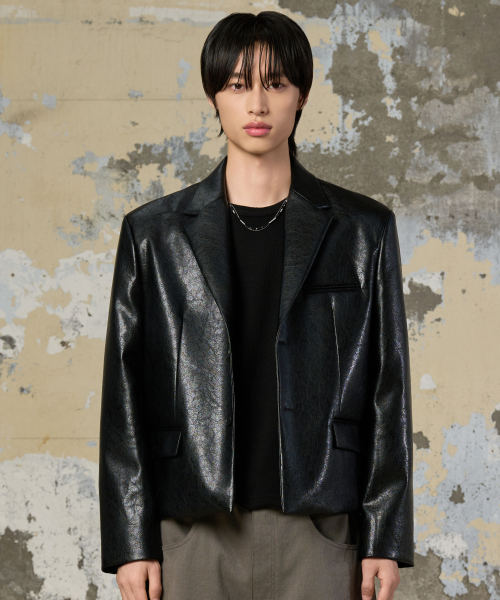 25 FW укороченный кожаный жакет на 2 пуговицах (Black)