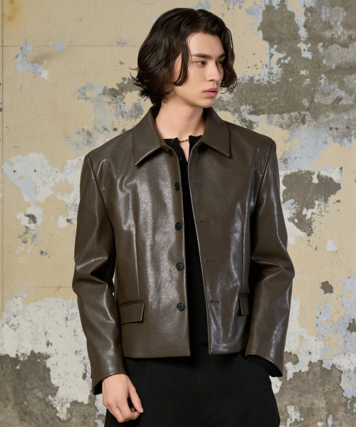 25 FW укороченная куртка с воротником мак_кожа (Smoky Khaki)