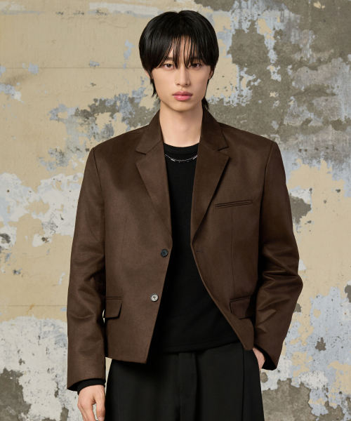 Кроп-жакет 25 FW на 2 пуговицах_замша (Khaki Brown)