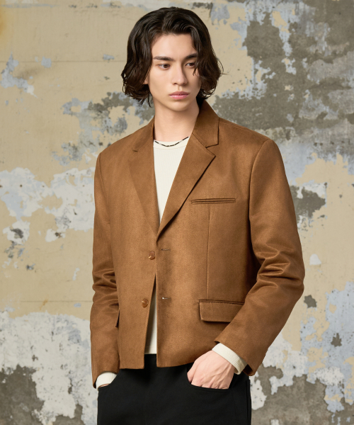 Укороченный замшевый жакет 25 FW на 2 пуговицах (Camel)