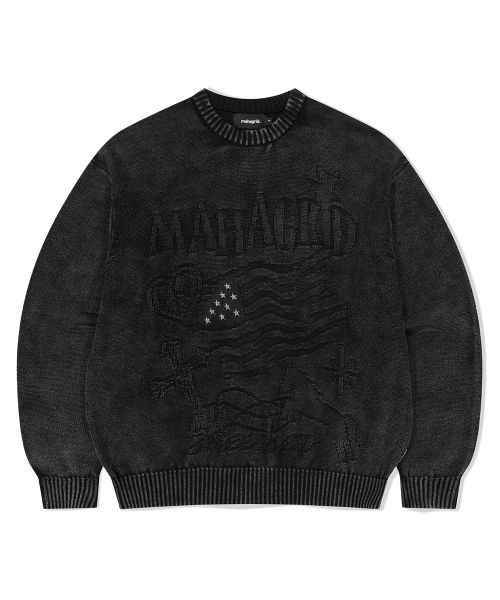 PIGMENT FLAG KNIT SWEATER BLACK(MG2FFMK602A)