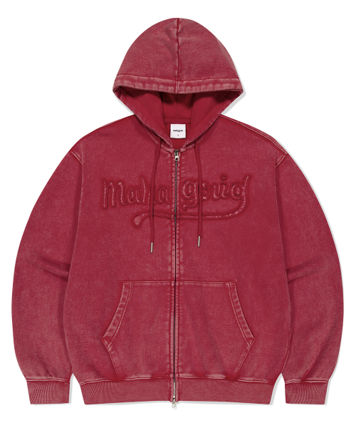 WASHED CUT OFF APPLIQUE HOOD ZIP UP RED(MG2FFMM496A)