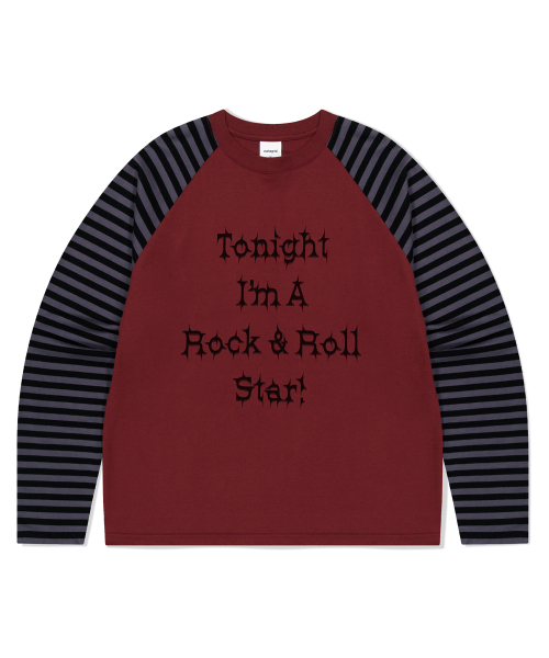 ROCK STAR RAGLAN STRIPE LS TEE BURGUNDY(MG2FFMT570A)