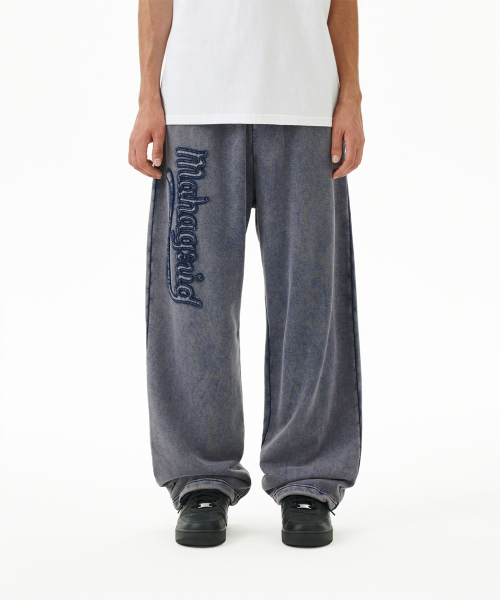 WASHED CUT OFF APPLIQUE SWEAT PANT NAVY(MG2FFMPA06A)