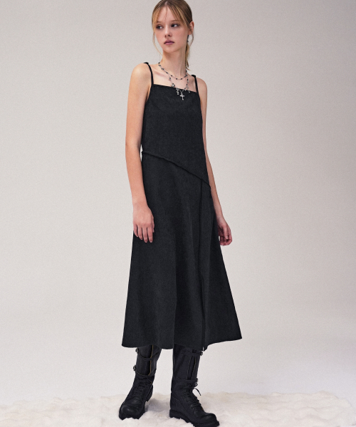 Diagonal Line Sleeveless Dress BLACK