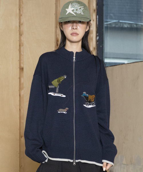 GNT076 Jose вязаный худи на молнии с рисунком (NAVY)
