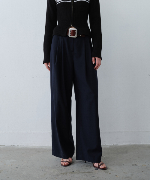 BELTED PINTUCK широкий SLACKS - темно-синий
