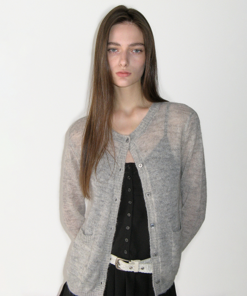 Mohair прозрачный кардиган, MELANGE серый