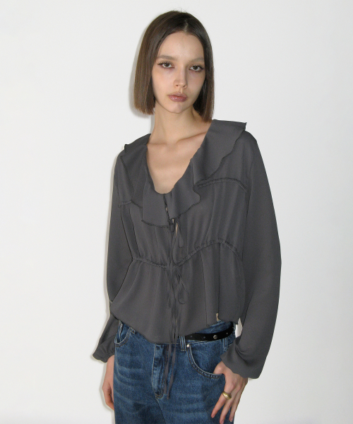 Frill Tiered Blouse, CHARCOAL
