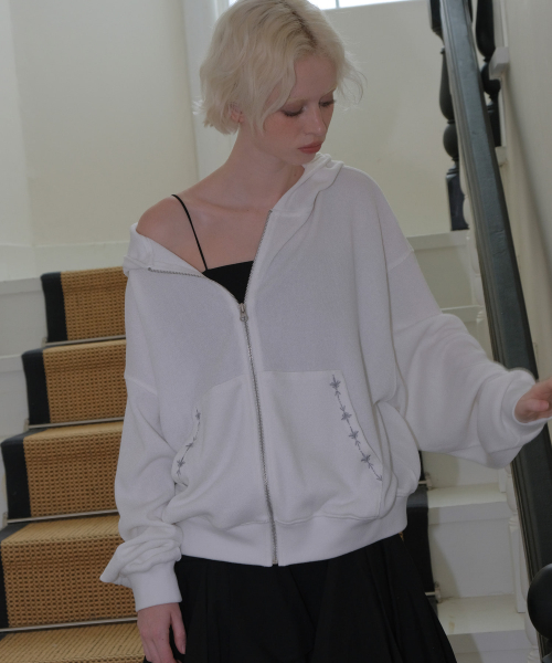 C с капюшоном вязаный ZIP-UP_WHITE